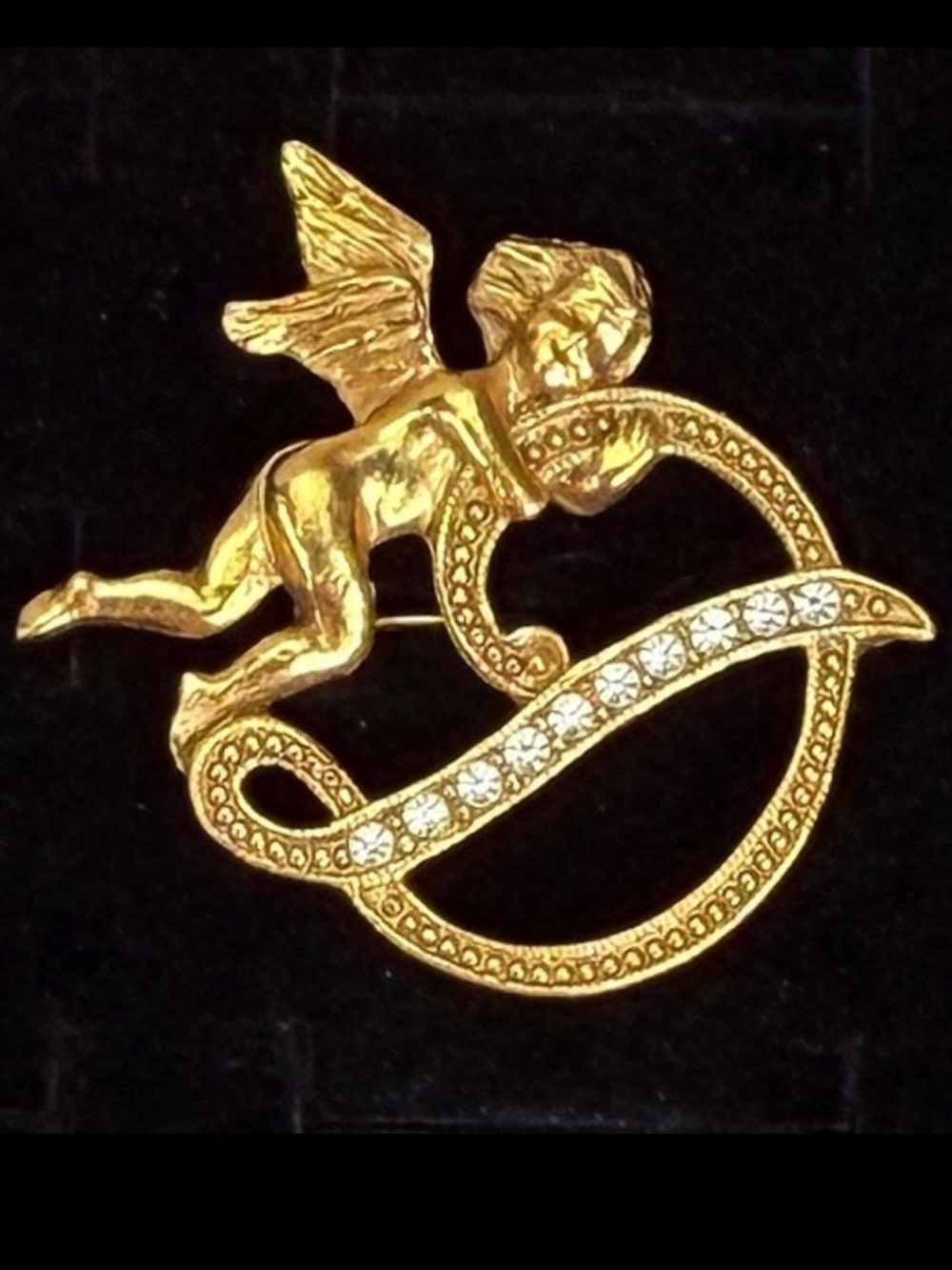 Vintage Goldtone Angel Brooch with Crystal Accents